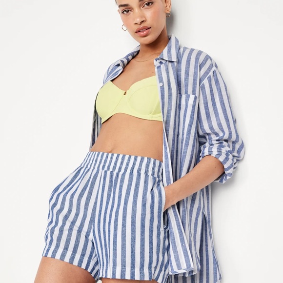 NWT OLD NAVY  High-Waisted Striped Linen-Blend Shorts3.5-inch ins: Blue Stripe - Picture 4 of 7